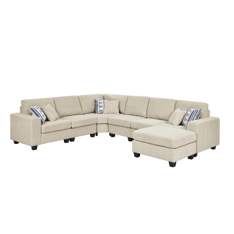 (incomplete) Erstonia Sectional With Ottoman Body Fabric: Beige Corduroy