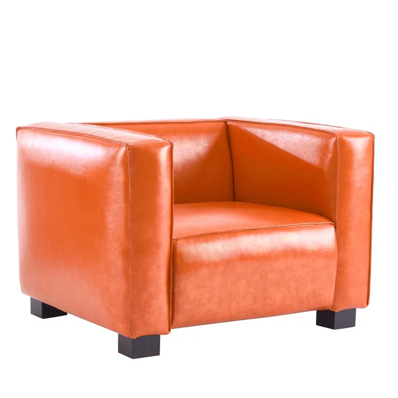 (incomplete) Suheil 39" W Club Chair Fabric OR Leather Type: Orange Faux Leather