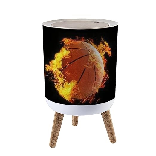 IBPNKFAZ89 Small Trash Can with Lid 3D of a Burning Flame