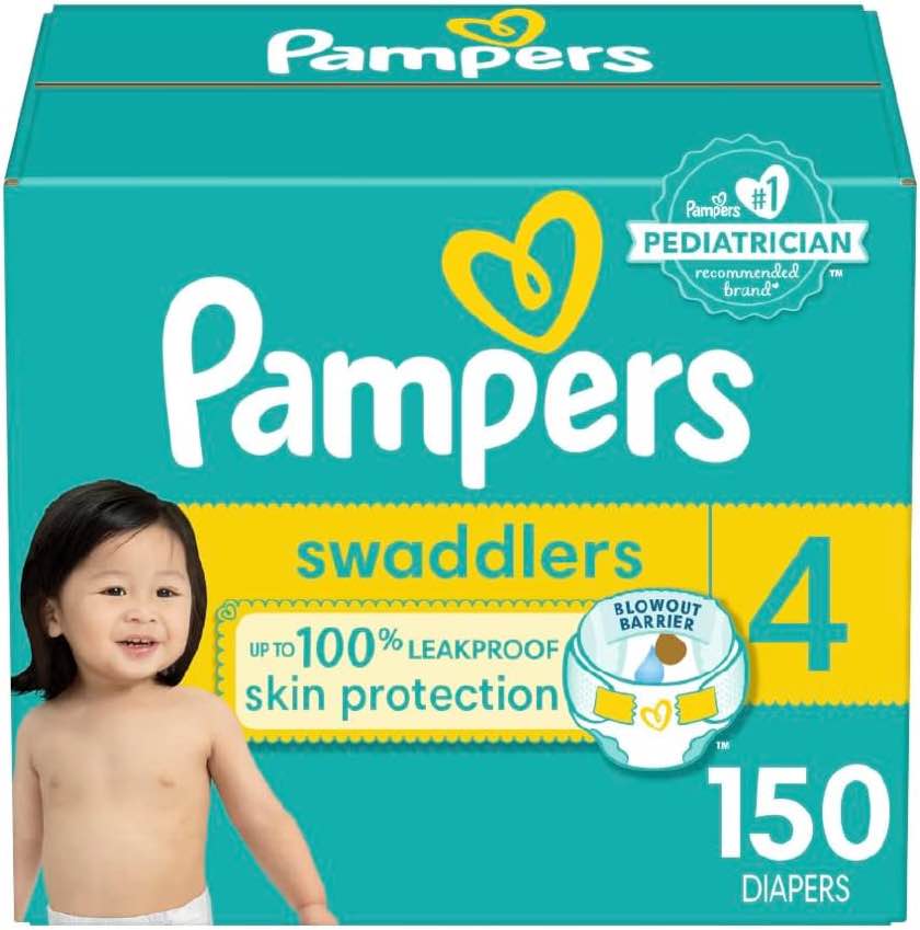 pampers club Pampers Swaddlers Diapers - Size 4, One Month Supply (150 Count), Ultra Soft Disposable Baby Diapers