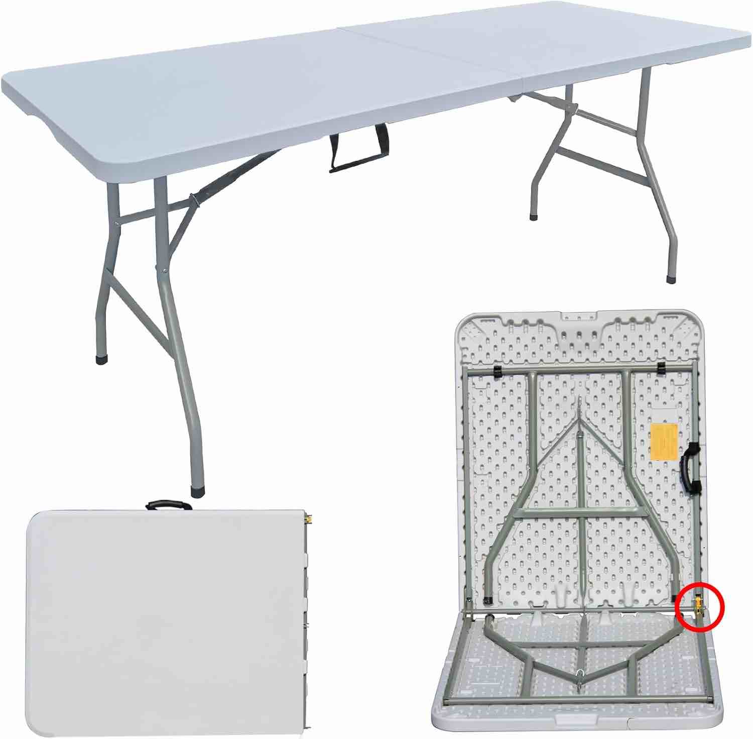 BOSOVEL 6ft Folding Table Fold in Half w/Handle White Plastic Heavy Duty for Outdoor & Indoor Booth Dining Picnic Camping Party Wedding BBQ Garden Kitchen 71" X 29"