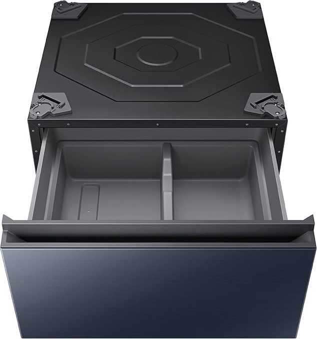 SAMSUNG 27-Inch Bespoke Front Load Washer Dryer Pedestal Stand w/ Pull Out Laundry Storage Drawer, WE502ND, Brushed Navy