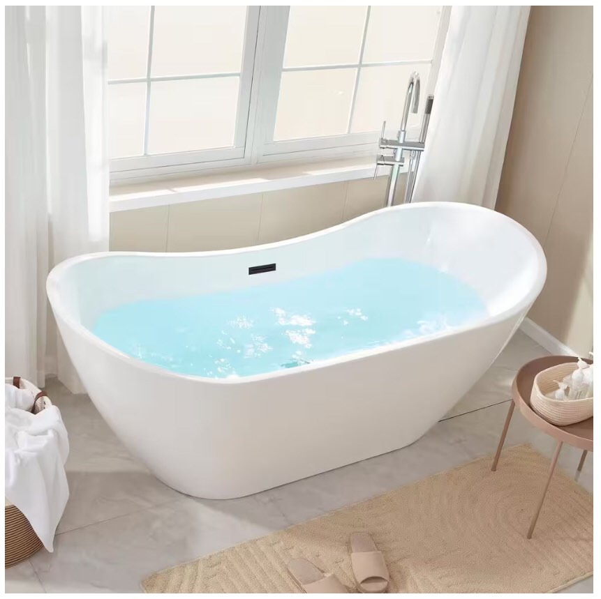 Acrylic Flatbottom Freestanding Bathtub in White/Matte Black