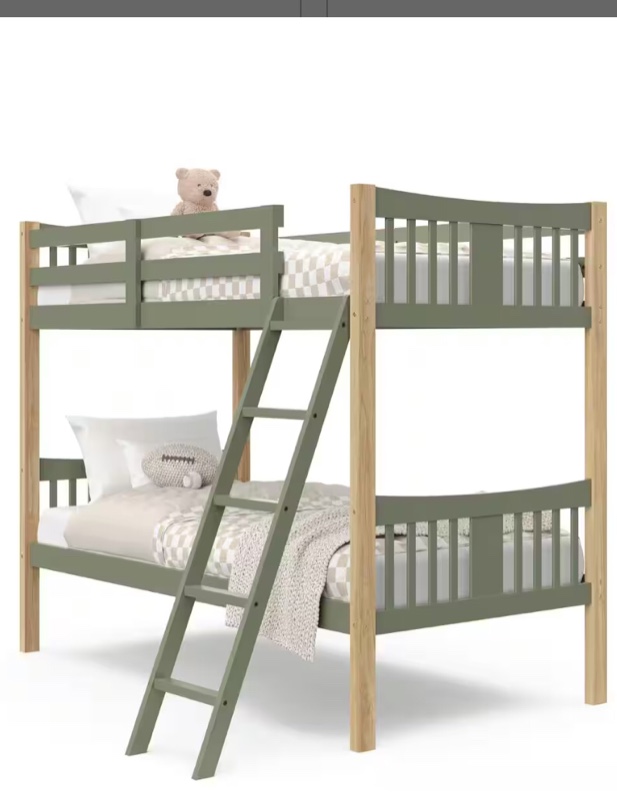 (Incomplete,box b)Storkcraft Caribou Olive with Natural Solid Hardwood Twin Bunk Bed
