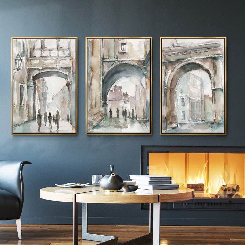 Watercolor Arch Studies I Framed On Canvas 3 Pieces Set