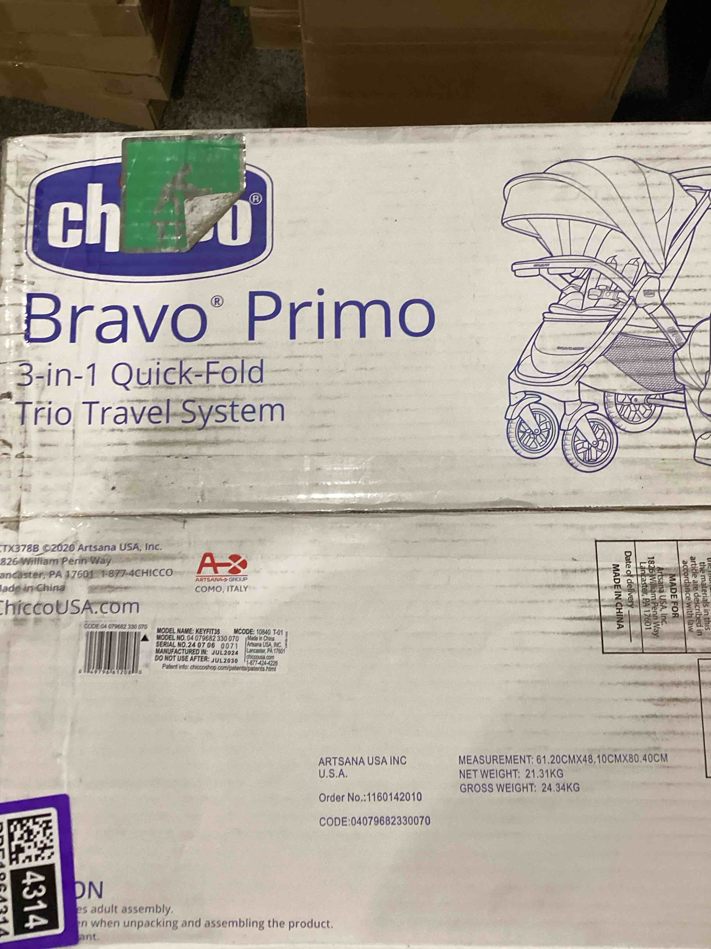 Chicco Bravo Primo Trio Travel System, Quick-Fold Stroller with Chicco KeyFit 35 Zip Extended-Use Infant Car Seat and Stroller Combo | Springhill/Black