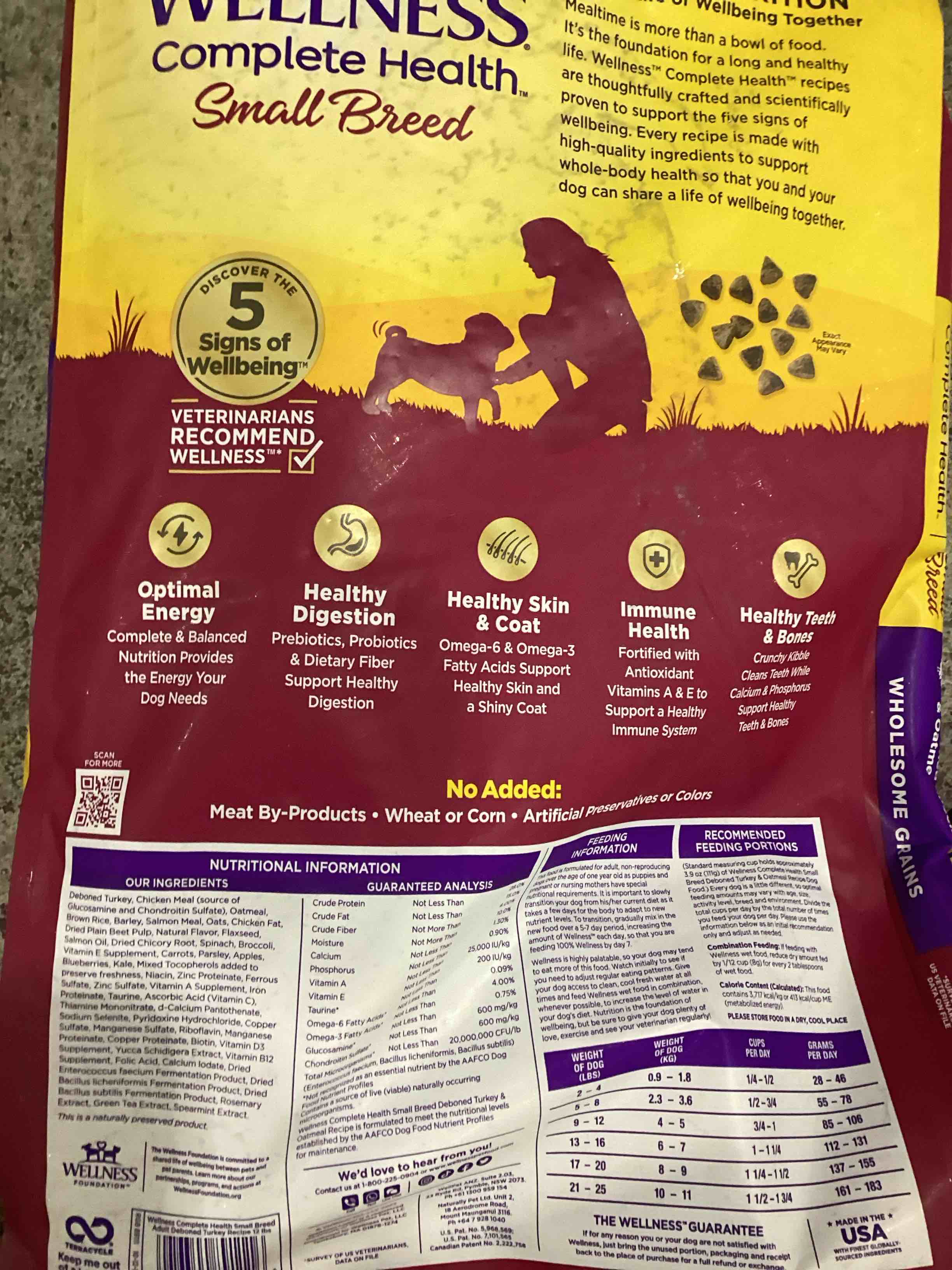 Wellness Complete Health Small Breed Adult Dry Dog Food with Grains and Real Turkey, Natural Ingredients, Omega Fatty Acids, and Probiotics, Made in USA (12-Pound Bag)”