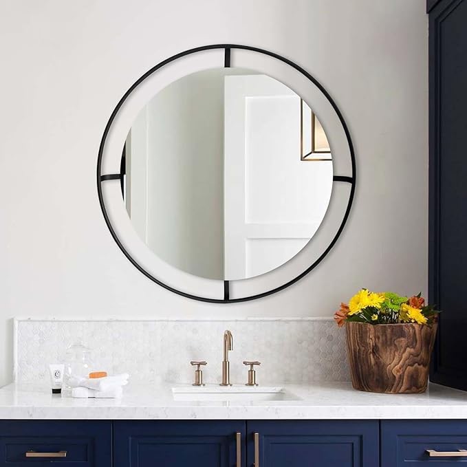 27 Inch Vanity Mirror for Wall, Black Metal Frame Circle Mirror, Home Decorative Mirror Modern Round Hanging Mirror for Entryway, Bathroom, Vanity, Living Room gold