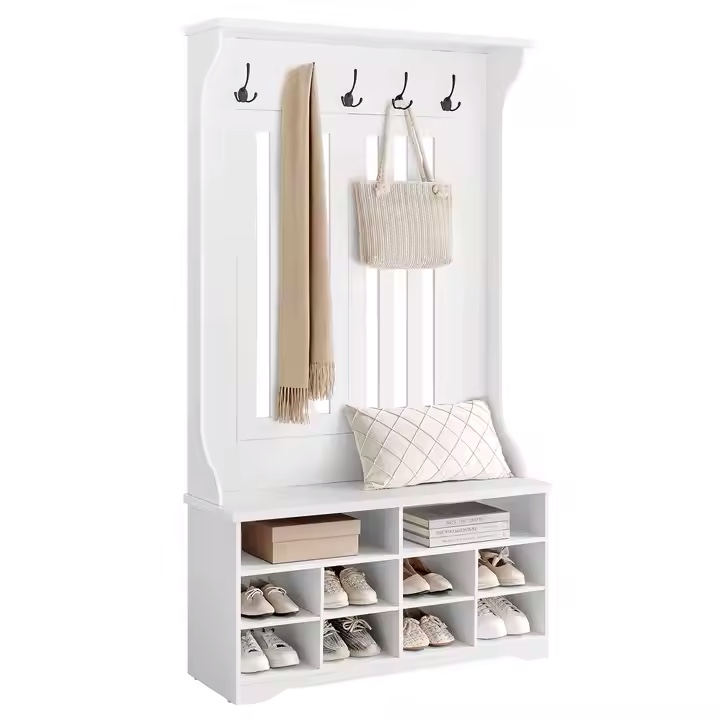 *may be missing parts*VASAGLE Farmhouse Storage Cabinet Multi-functional Hallway Shelf 3-in-1 Entryway Hall Tree with Coat Rack