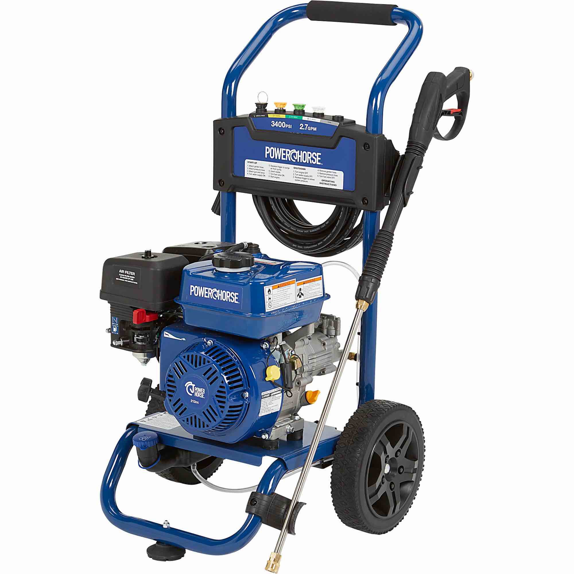**INCOMPLETE**(missing attached gun)Powerhorse Gas Cold Water Pressure Washer, 3400 PSI, 2.7 GPM, Maintenance-Free Axial Pump, Steel Tube Frame