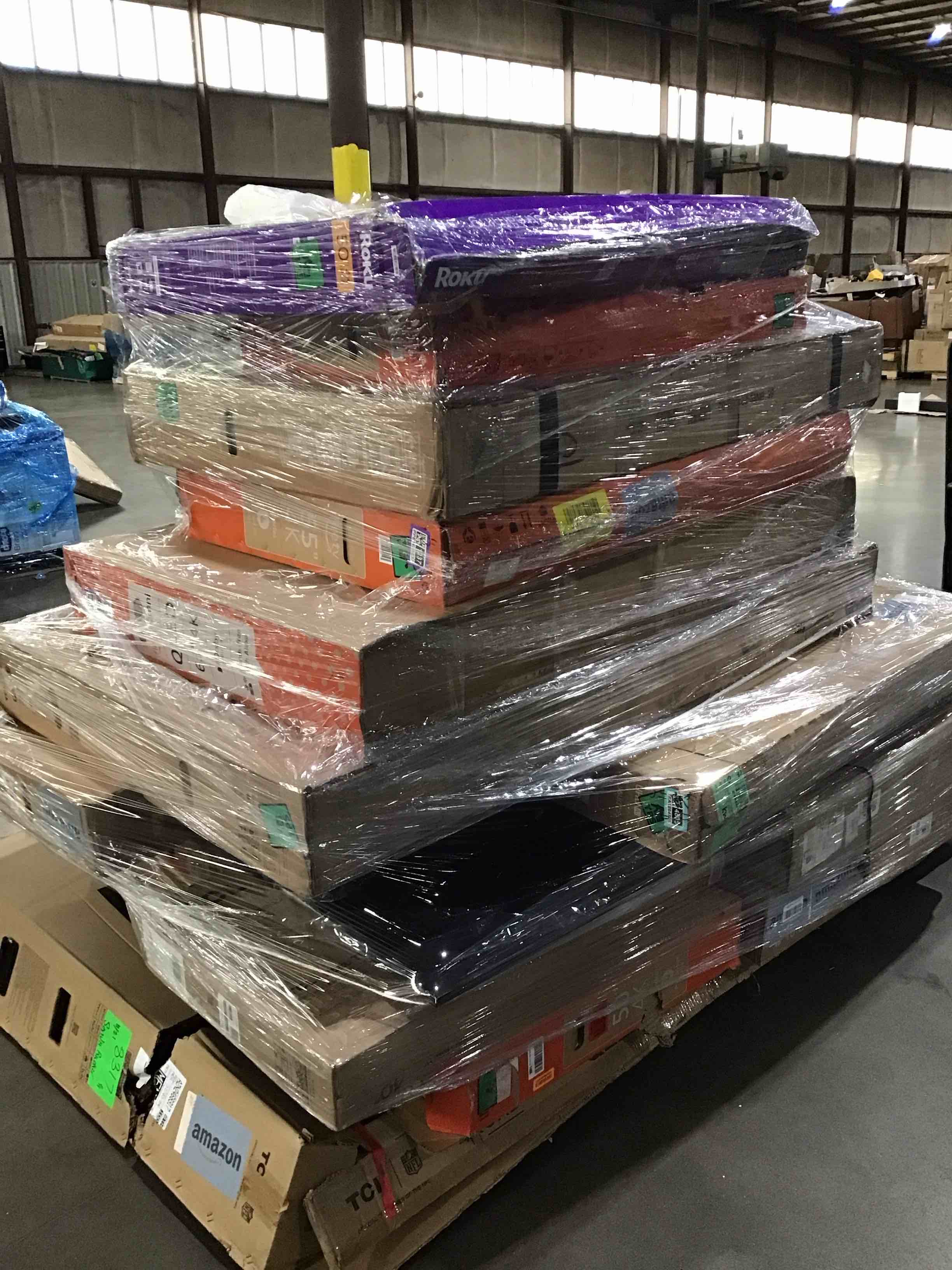 A pallet of defective electronics (for parts, monitors, tv’s various brands and sizes)!!