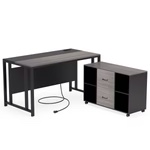 L-Shaped Desk with Power Outlet, 55" Executive Desk with 40" File Cabinet