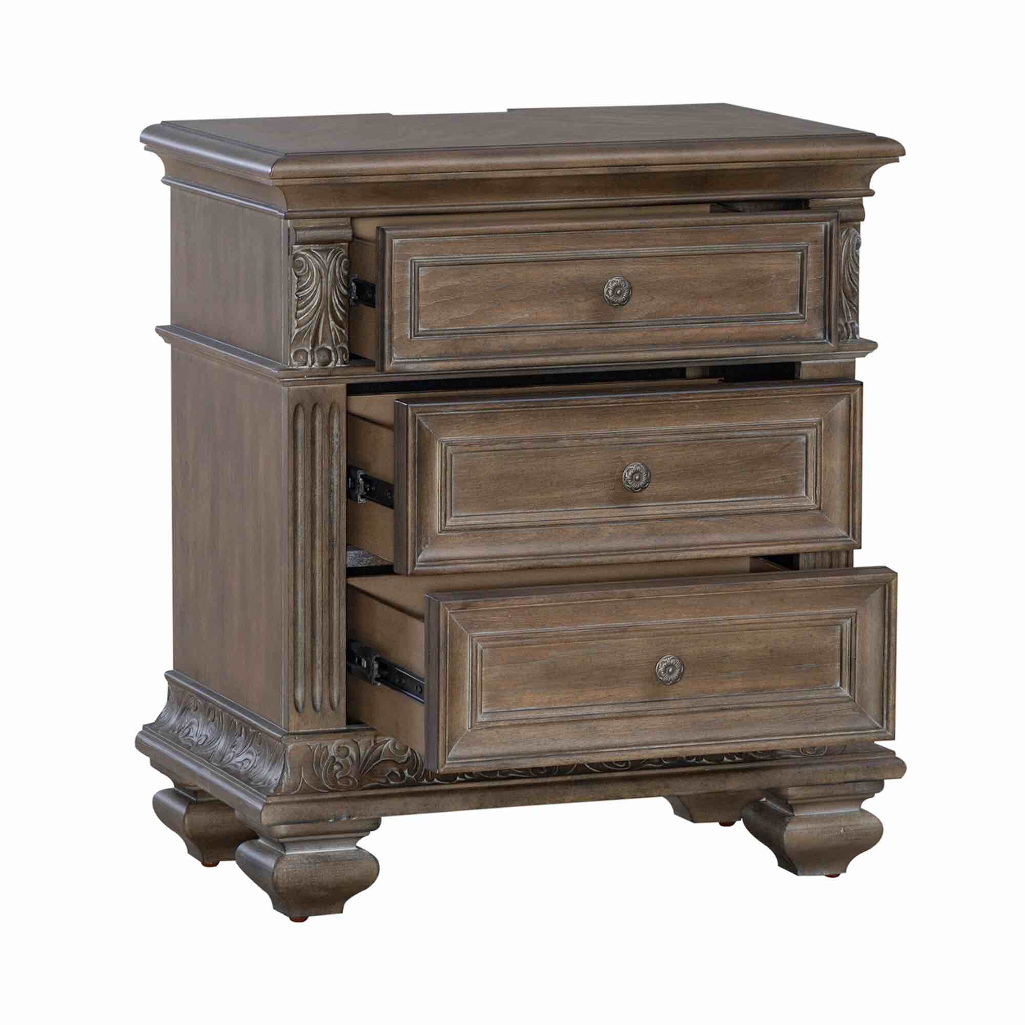 **DAMAGED ** (parts damaged)502-br61 3 Drawer Night Stand with Charging Station Liberty Furniture 