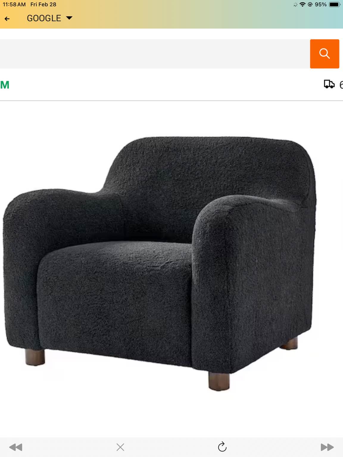 William Modern Black 35 in. Wide Boucle Upholstered Armchair with Solid Wood Legs