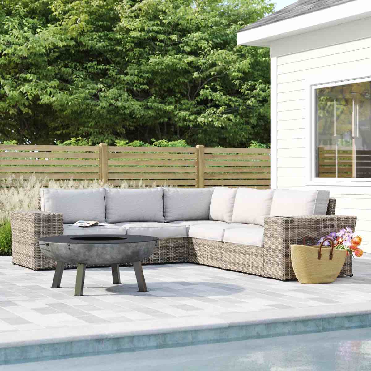 Ayantu Fully Assembled 102'' Wide Outdoor Wicker Reversible Patio Sectional with Cushions(missing other boxes)