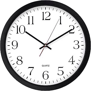 Bernhard Products Black Wall Clock, Silent Non Ticking - 16 Inch Extra Large Quality Quartz Battery Operated Round Easy to Read Home/Office/Business/Kitchen/Classroom/School Clocks