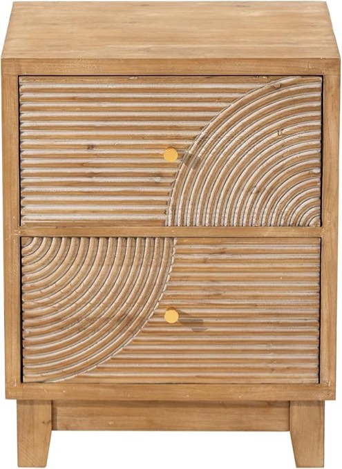 Fayola Farmhouse Brown 2 Drawers Nightstand with Ring Pattern