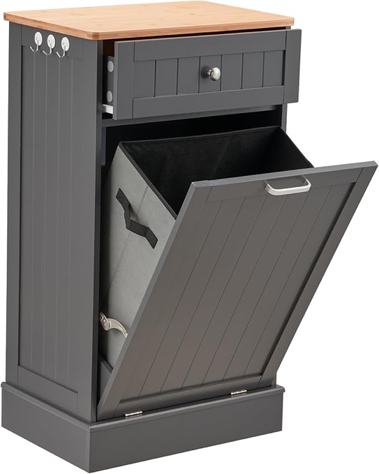 Grey single tilt out trash cabinet *similar to stock photo , incomplete missing some hardware * 