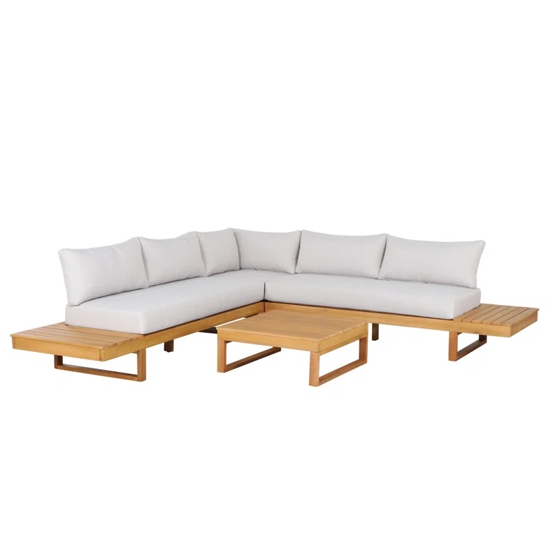 *Incomplete* Monupal garden furniture set, acacia wood, light gray color, 5-seater