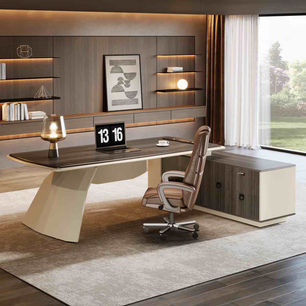 L-Shaped Executive Desk with File Cabinet & Charging Port Orren Ellis