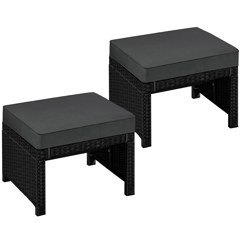 Botond Wicker Outdoor Ottoman with Sunbrella® Cushion
