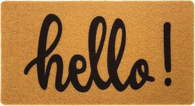 (SIMILAR TO STOCK PHOTO) Coir Floor Mats & Door Mat - Doormat for Outdoor Indoor Entry - Engraved Writing Front Door Floor Mat - Entrance Mat - Door Mats - Non-Slip Welcome Doormats 24" x36”- hello! floormat