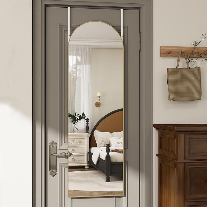 TinyTimes Over The Door Mirror Full Length,48"x14"Door Hanging Mirror Full Length Arch Mirror,Behind The Door Wall Mirror,Back of Door Mirror for Closet Bedroom Living Room,Gold