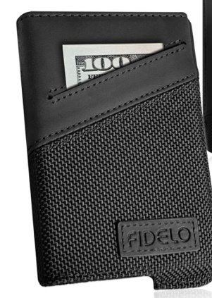 Fidelo Leather Case For Carbon Fiber/Aluminum pop up wallet - Crazy Horse Leather & Ballistic Nylon Case Slim Wallet. Perfect Minimalist Wallet For Men - Nylon/Leather CASE ONLY - Black