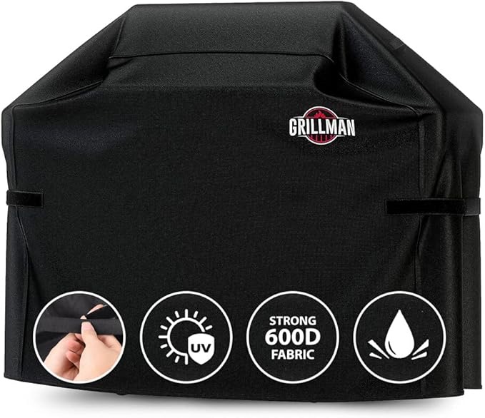 Grillman Premium Grill Cover for Outdoor Grill, BBQ Grill Cover, Rip-Proof, Waterproof, Top Heavy-Duty Large Grill Covers for Outside, Barbecue Cover & Gas Grill Covers (52" L x 26" W x 43" H, Black)