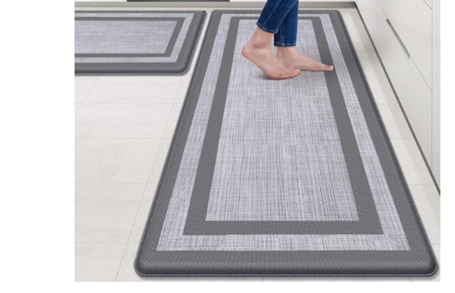 Mattitude Kitchen Mat [2 PCS] Cushioned 0.47 inch Non-Skid Waterproof Rugs Ergonomic Comfort Standing Mat for Floor, Office, Sink, Laundry, Gray and Gray