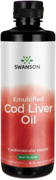 Best by 12-2025) Swanson Emulsified Cod Liver Oil (Mint) 16 fl Ounce (1 pt) (473 ml) Liquid