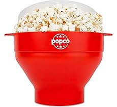 Popco Silicone Popcorn Maker - Microwave Popcorn Popper with Handles - Collapsible Bowl, Heat-Resistant, Easy to Clean, Ideal for Family Movie Nights, 15-Cup Capacity - Light Red