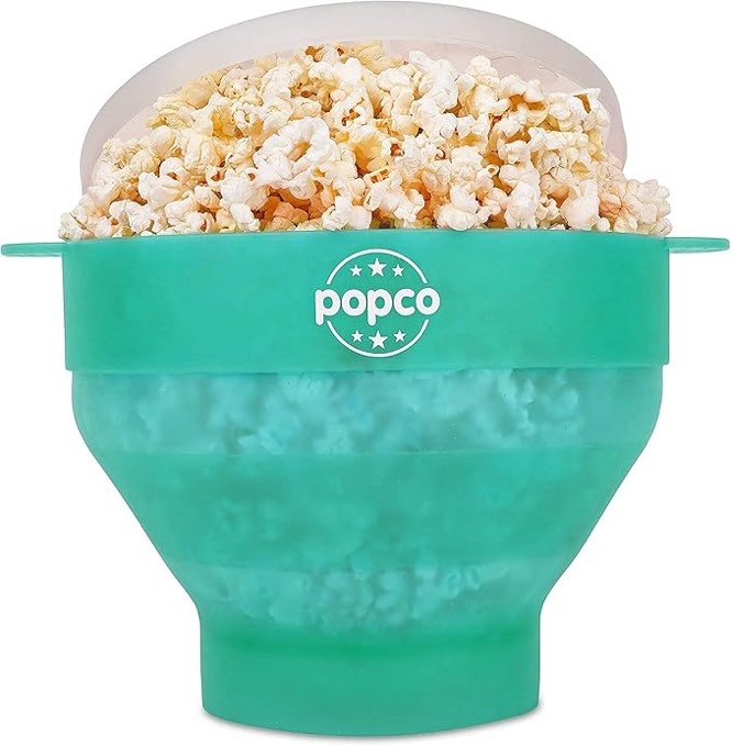 Popco Silicone Popcorn Maker - Microwave Popcorn Popper with Handles - Collapsible Bowl, Heat-Resistant, Easy to Clean, Ideal for Family Movie Nights, 15-Cup Capacity - Light Transparent Aqua