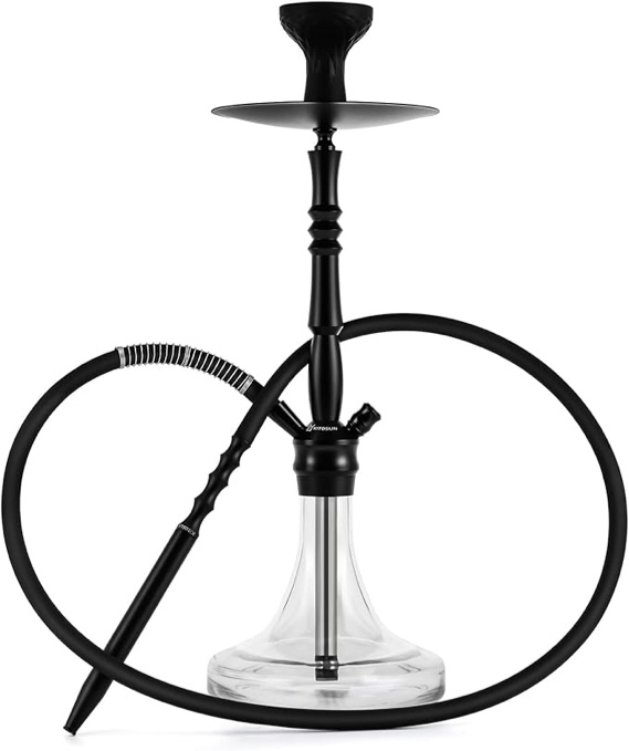Kitosun Glass Hookah Complete Set with Everything - Stainless Steel Hookah Down Stem with Diffuser Washable Silicone Hose Rubber Shisha Bowl Metal Charcoal Holder Tongs Purge ready to go, Easy pull