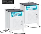 HOMSHO Nightstand with LED Strip Lights and Charging Station Set of 2, Farmhouse End Table with Barn Door and Shelf,Bedside Table for Bedroom, Living Room,White and Brown