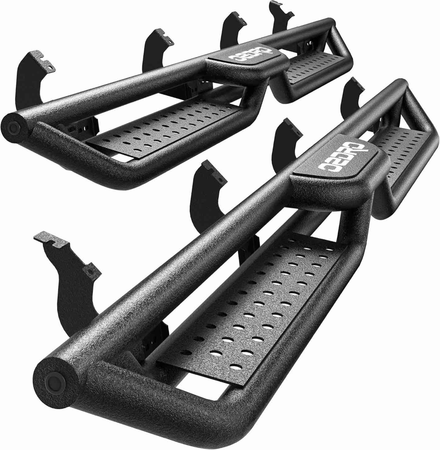 OEDRO Running Boards with Two Stairs Design All-Steel Build, Bolt-on Side Steps ompatible with 2022-2025 Toyota Tundra Crewmax Cab(2 3/4 Size Rear Doors), Blac ander Coated Nerf Bar