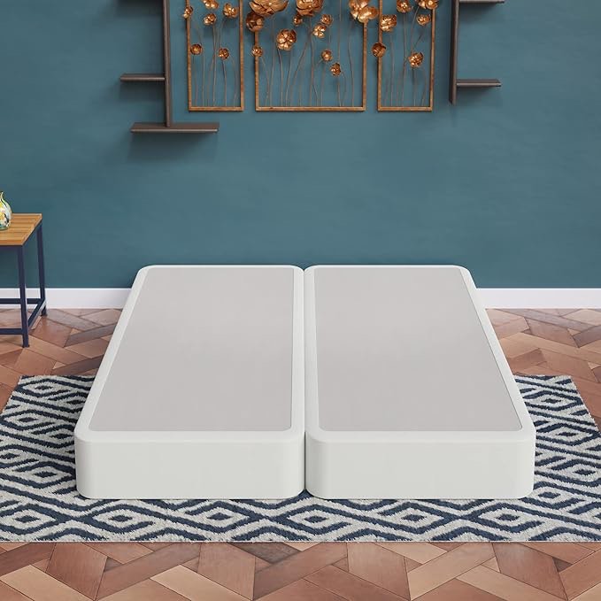 Nutan, 8-Inch Sturdy Split Box Spring for Mattress Support-Durable and Fully Assembled, Natural Wood Foundation for Queen, White
