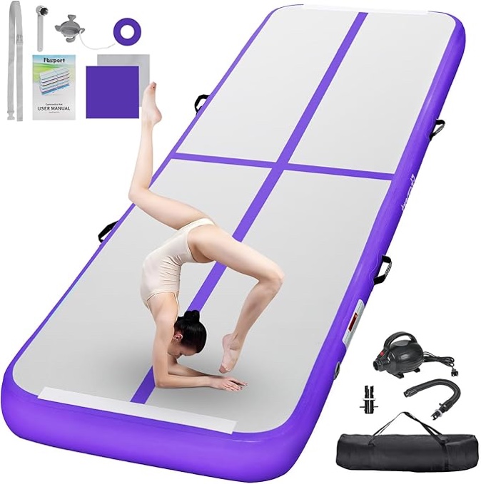 FBSPORT Inflatable Air Gymnastics Mat Training Mats 4/8 inches Thickness Gymnastics Tracks for Home Use/Training/Cheerleading/Yoga/Water with Pump