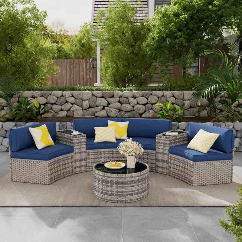 Curved Outdoor Sofa Set - Stylish Wicker with Storage Table for Cozy Comfort (Incomplete,  Only 1 Box )