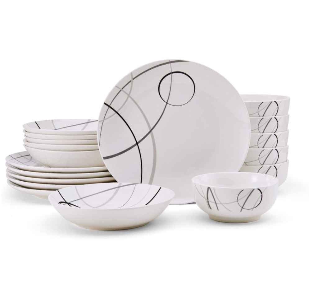 Studio Nova Circles 18-Piece Porcelain Dinnerware Set, Service for 6