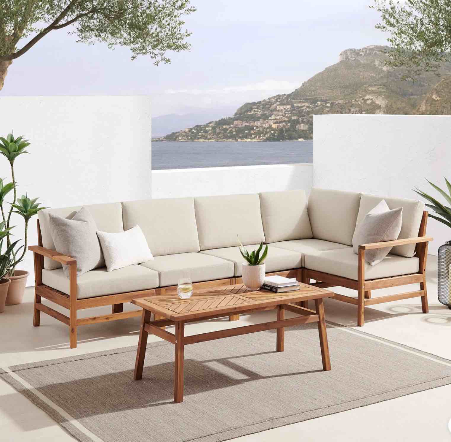 Acacia Wood Chevron Corner Sectional. (Incomplete, Only 1 Corner)