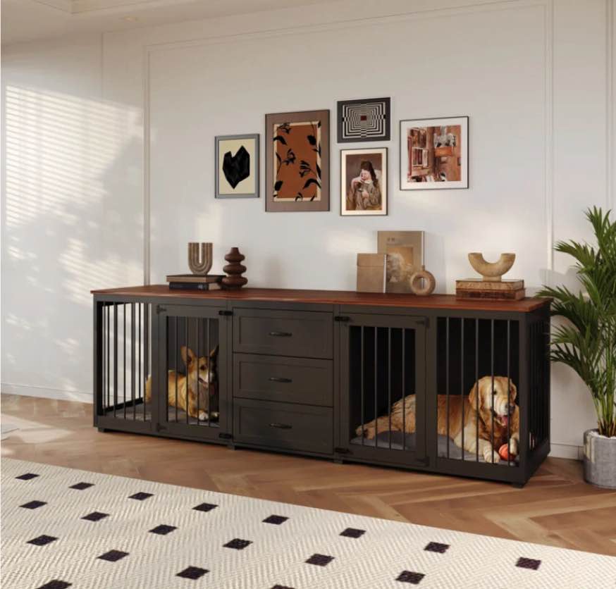 Furniture Style Wooden Dog Crate with 3 Drawers  (Incomplete Box 1/2 )