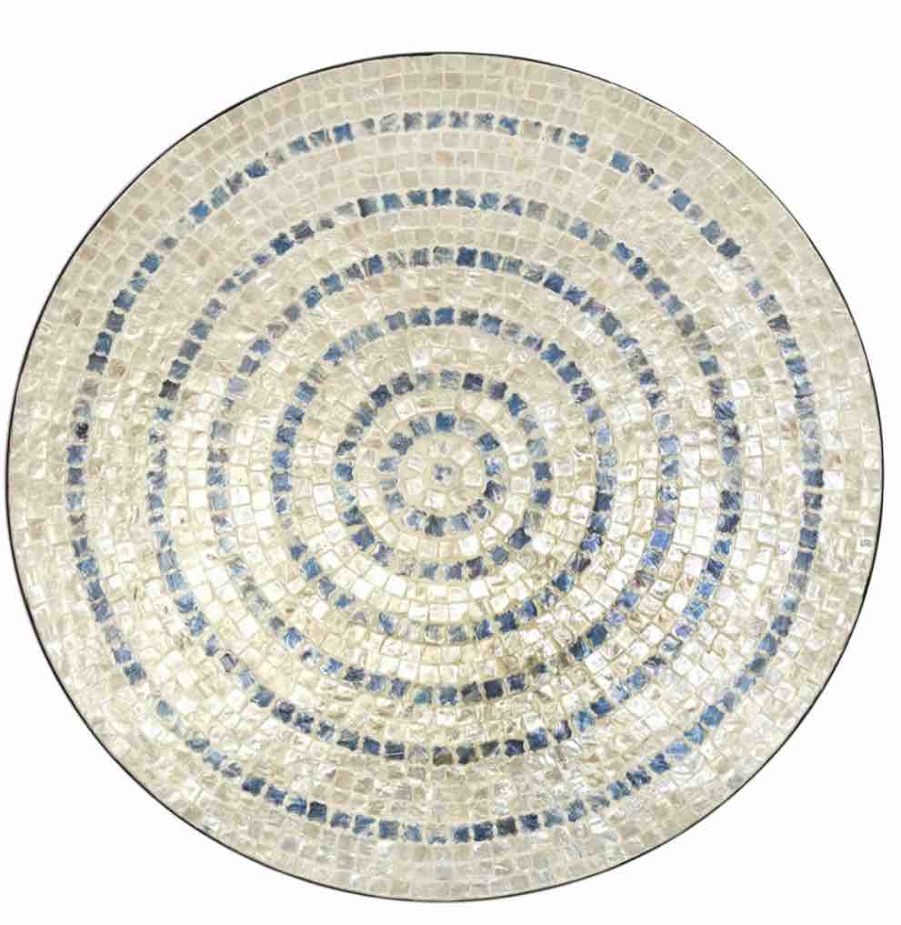 Mother of Pearl Shell Handmade Mosaic Plate Home Wall Decor with Blue Accents
