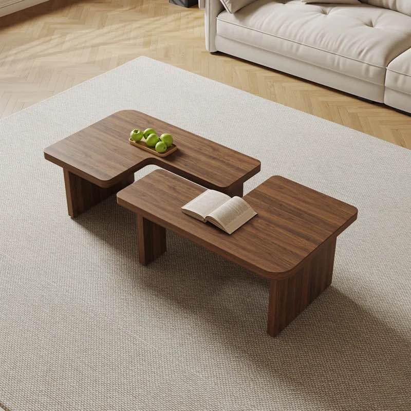 Mid Century Modern Wood Coffee table for livingroom,  free adjustable Side Table, 2 Pieces