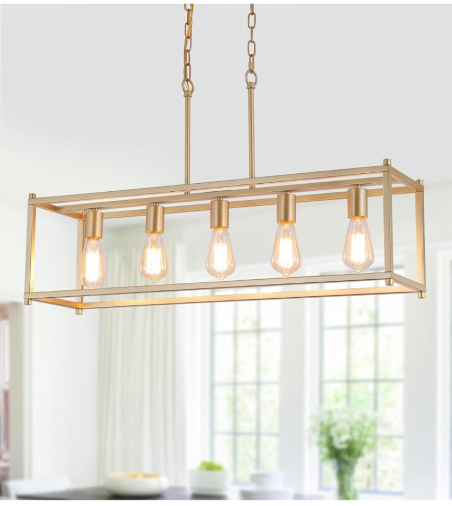 5 - Light Gold Rectangle Kitchen Island Chandelier