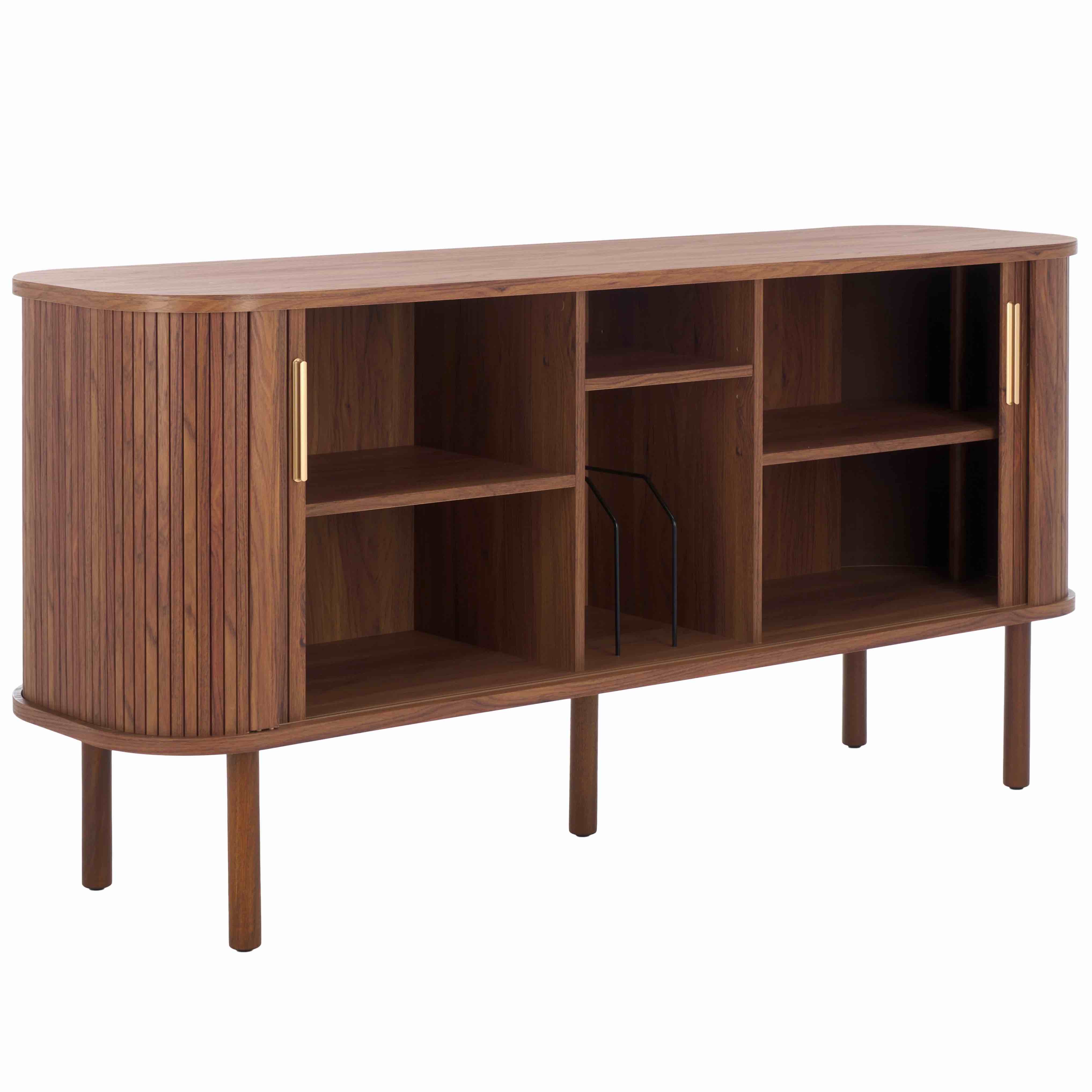 MED9636A 63 x 17.7 x 32 in. Tealla 2 Tambour Door Sideboard & Media Stand&#44; Walnut & Gold