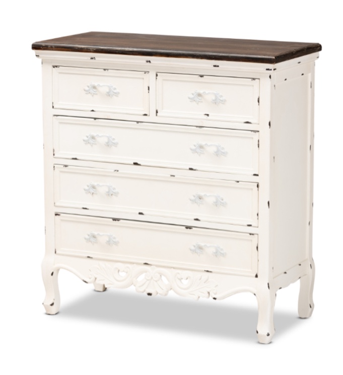 Levron Classic and Traditional Two-Tone and Antique Wood 5-Drawer Storage Cabinet