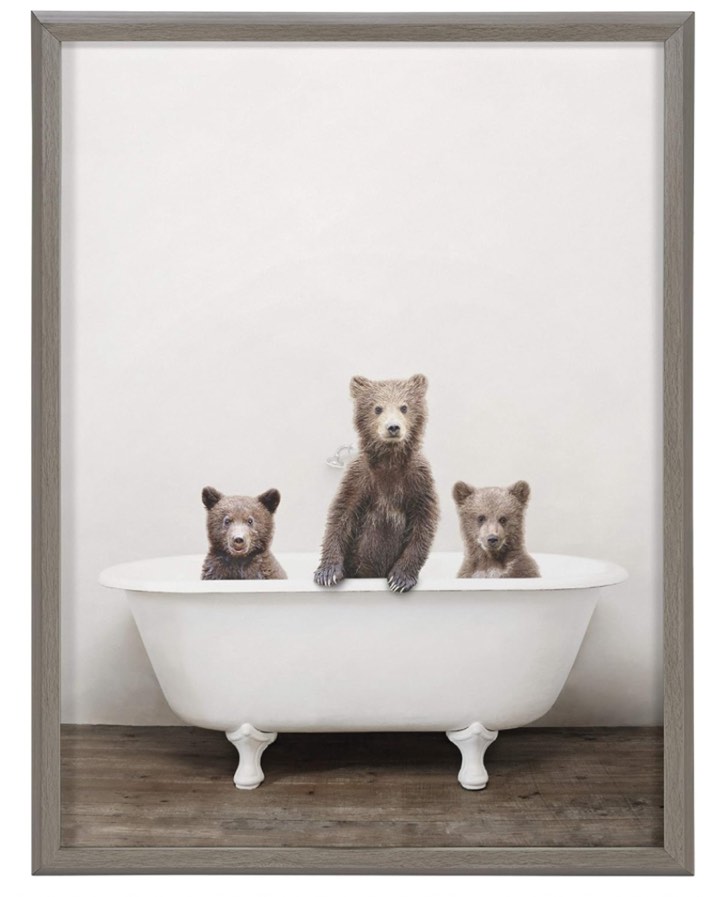 Three Little Bears in Vintage Bathtub by Amy Peterson - Floater Frame Graphic Art Print on Canvas