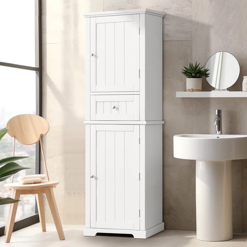 Odaly Tall Freestanding Bathroom Storage Cabinet with Two Doors and One Drawer