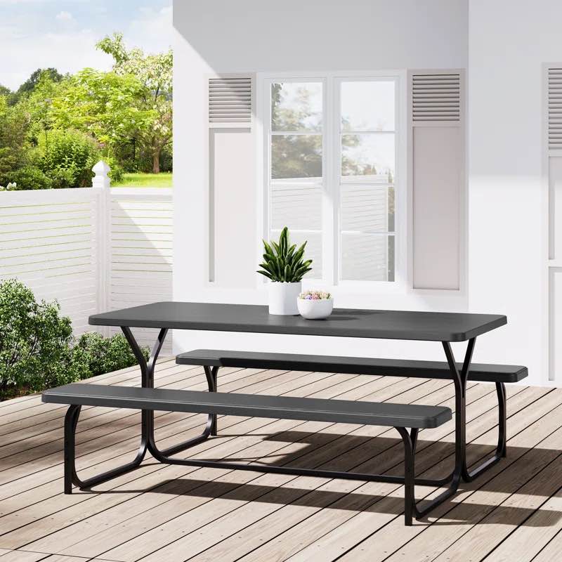 8-Person 6 ft. Long Wood-grain Picnic Table Set Outdoor Dining Set